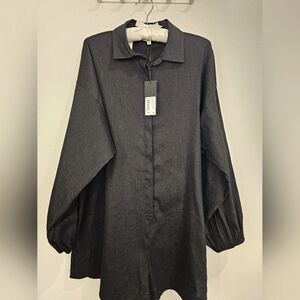 Giani Bini Black Linen Ashley LS Romper Medium